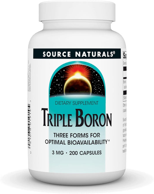 Triple Boron Capsules - 3 mg, 200 Count, Enhanced Bioavailability Formula from Source Naturals