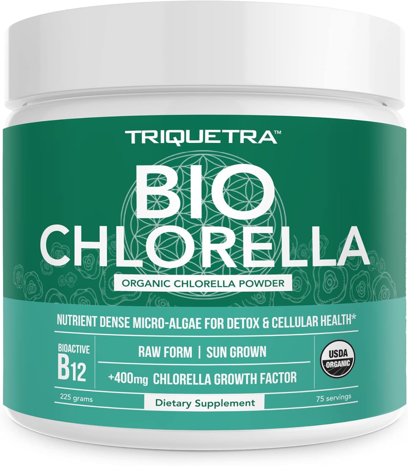 Triple Certified Organic Chlorella Powder - Raw & Sun Grown - High Nutrient & CGF Levels - 75 Servings (225g)