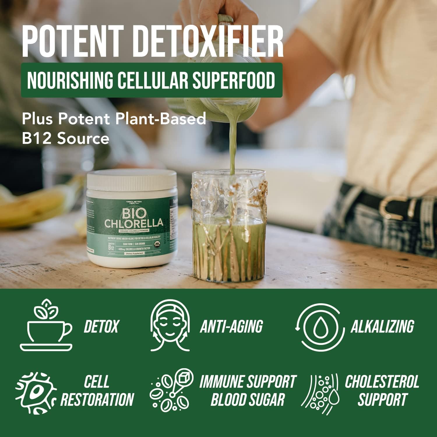 Triple Certified Organic Chlorella Powder - Raw & Sun Grown - High Nutrient & CGF Levels - 75 Servings (225g)