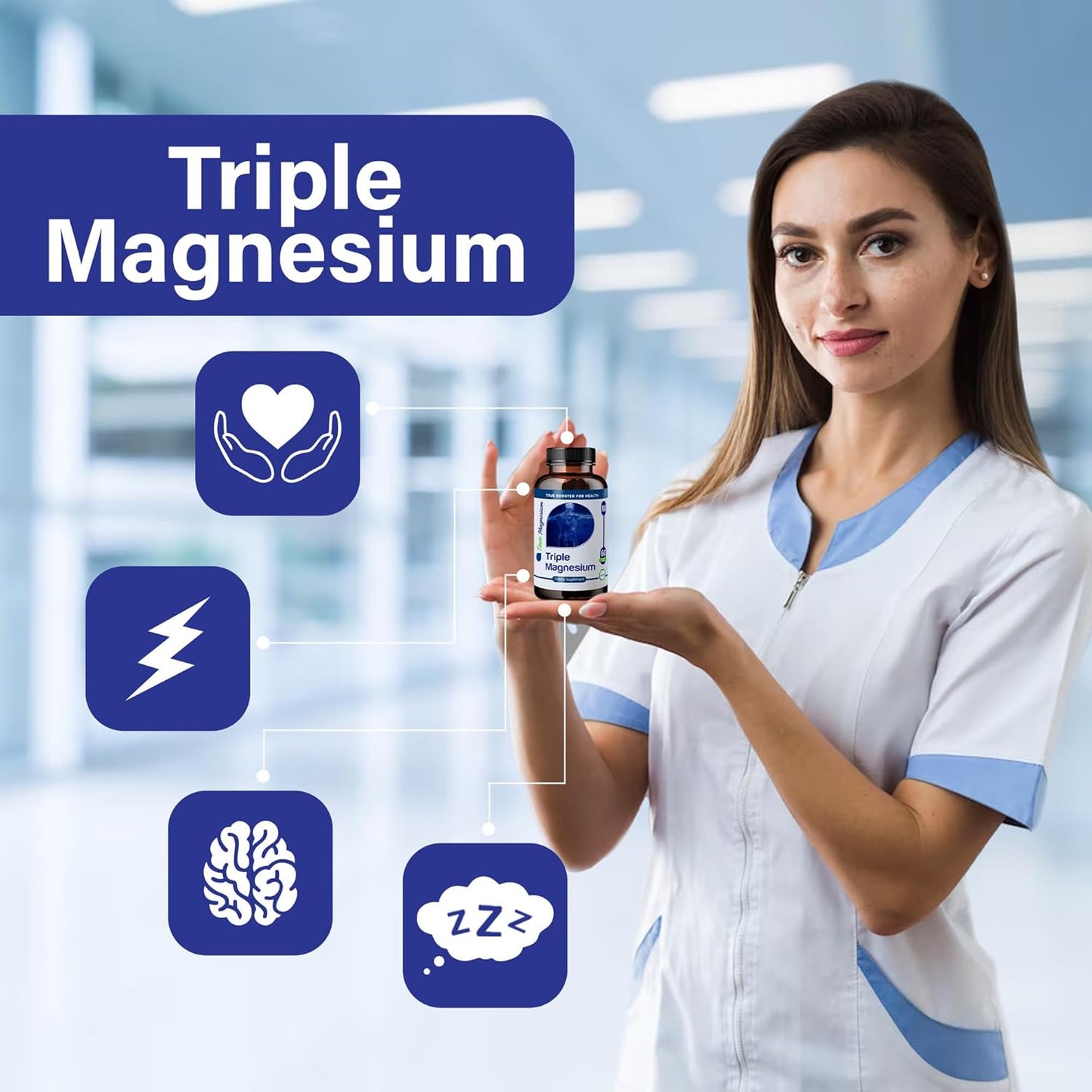 Triple Magnesium Complex 235mg Capsules for Muscle, Nerve Function, Bone Health, Energy, Relaxation, Sleep - 60 count