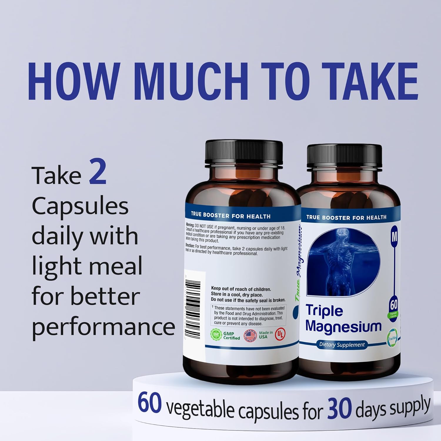 Triple Magnesium Complex 235mg Capsules for Muscle, Nerve Function, Bone Health, Energy, Relaxation, Sleep - 60 count