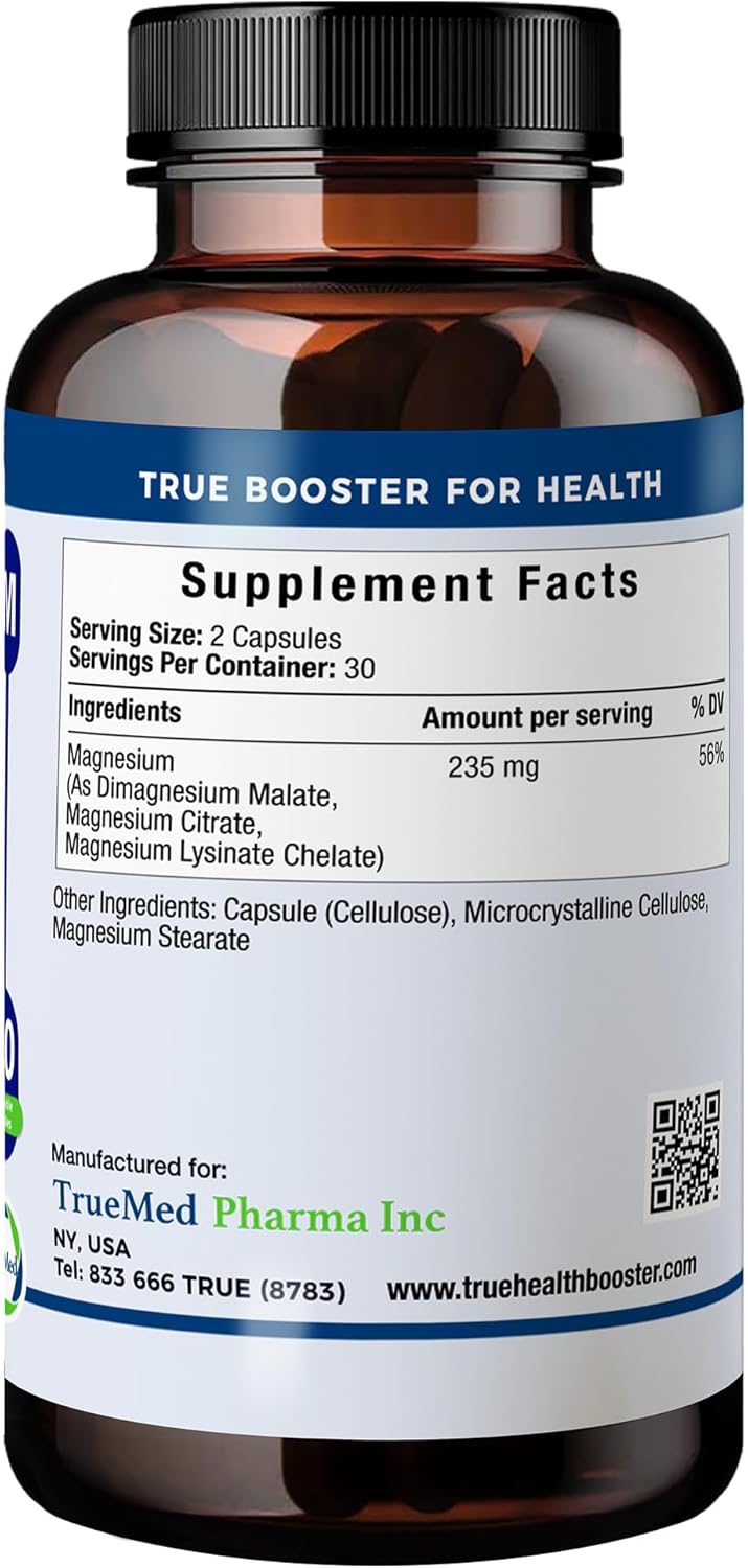 Triple Magnesium Complex 235mg Capsules for Muscle, Nerve Function, Bone Health, Energy, Relaxation, Sleep - 60 count