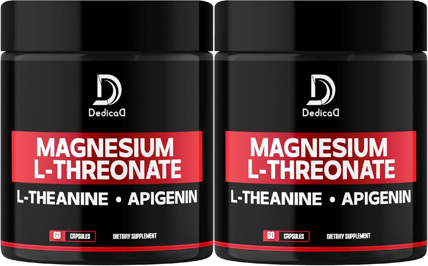 Triple Magnesium Complex Supplement - 2 Packs of 60 Capsules (2250mg) with Magnesium L-Threonate, L-Theanine, and Apigenin
