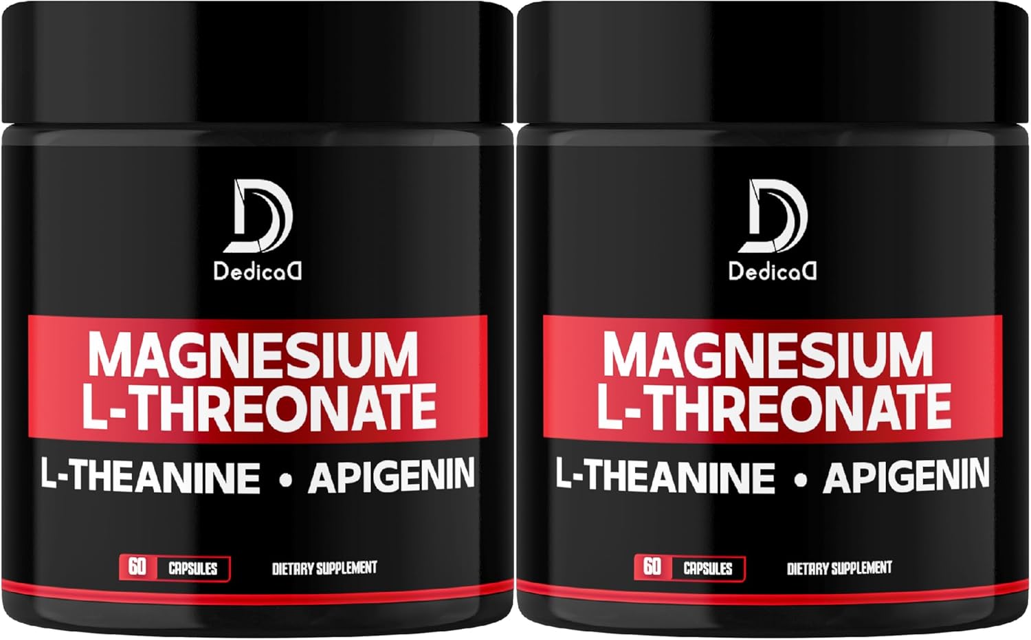 Triple Magnesium Complex Supplement - 2 Packs of 60 Capsules (2250mg) with Magnesium L-Threonate, L-Theanine, and Apigenin