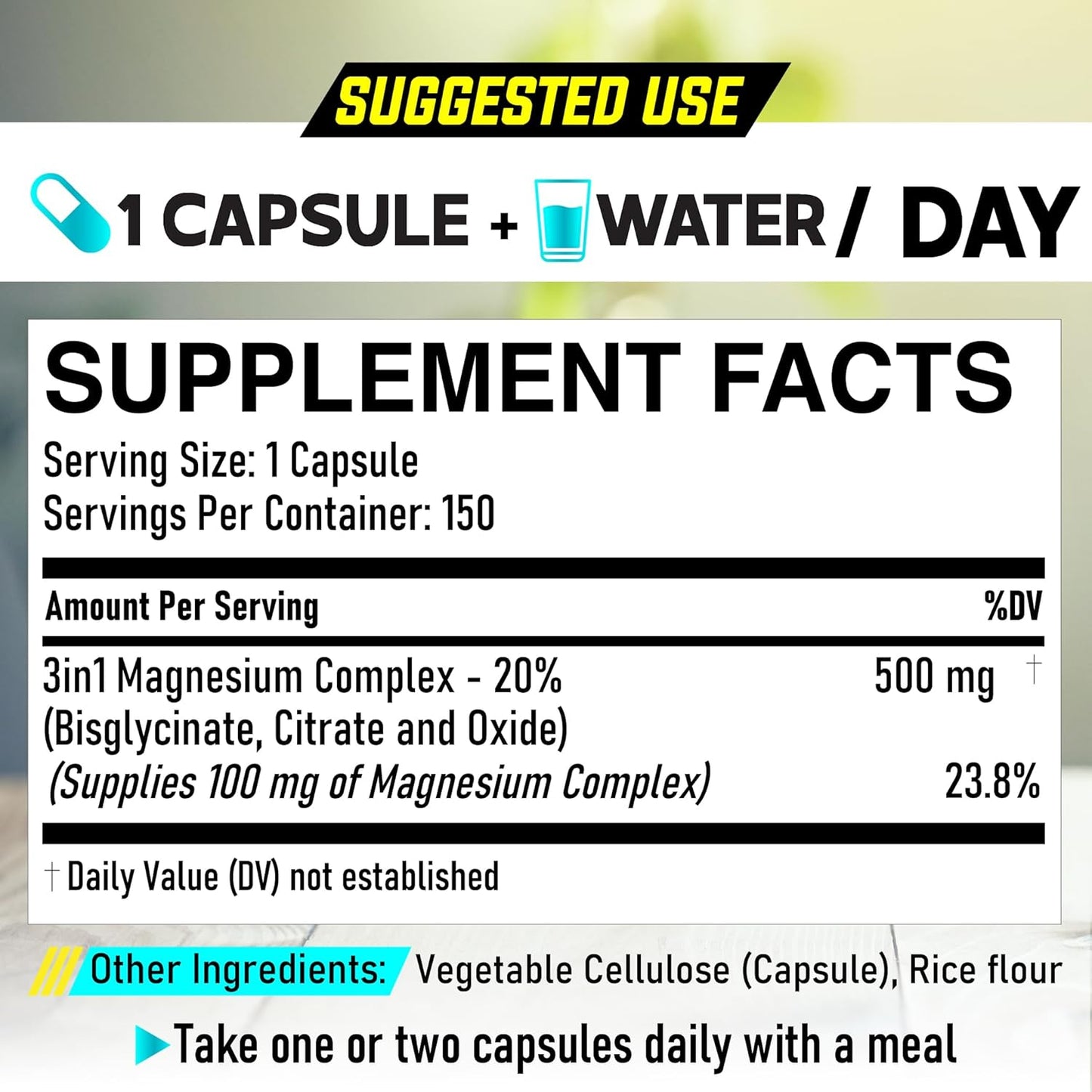 Triple Magnesium Complex Supplement with Magnesium Bisglycinate, Citrate & Oxide - 150 Capsules, 100mg Elemental - Energy, Muscle, Brain & Immune Support