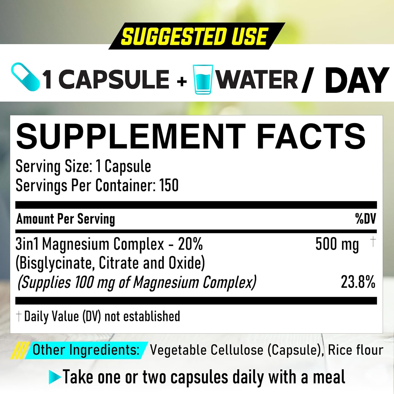 Triple Magnesium Complex Supplement with Magnesium Bisglycinate, Citrate & Oxide - 150 Capsules, 100mg Elemental - Energy, Muscle, Brain & Immune Support