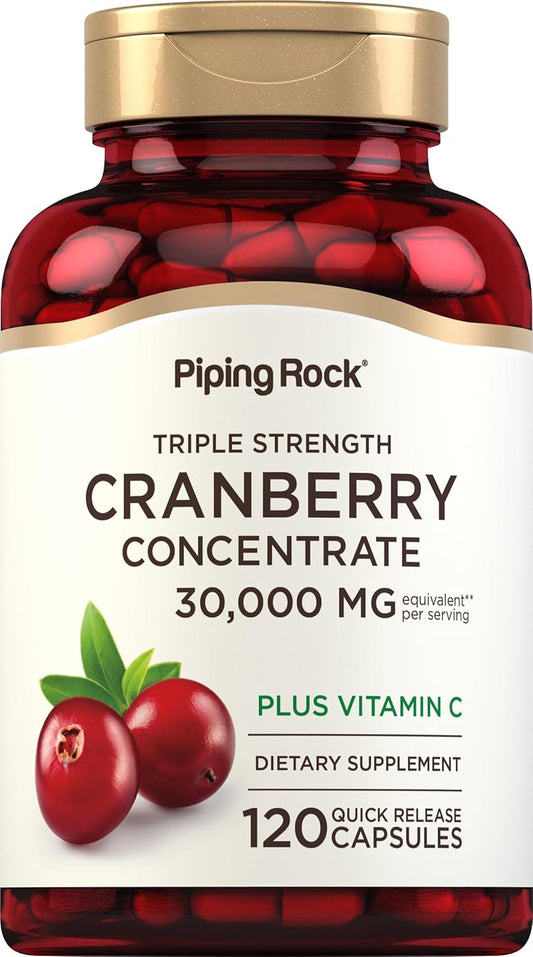Triple Strength Cranberry Pills | 30,000 mg | 120 Capsules | Women & Men Supplement with Vitamin C | Non-GMO, Gluten Free
