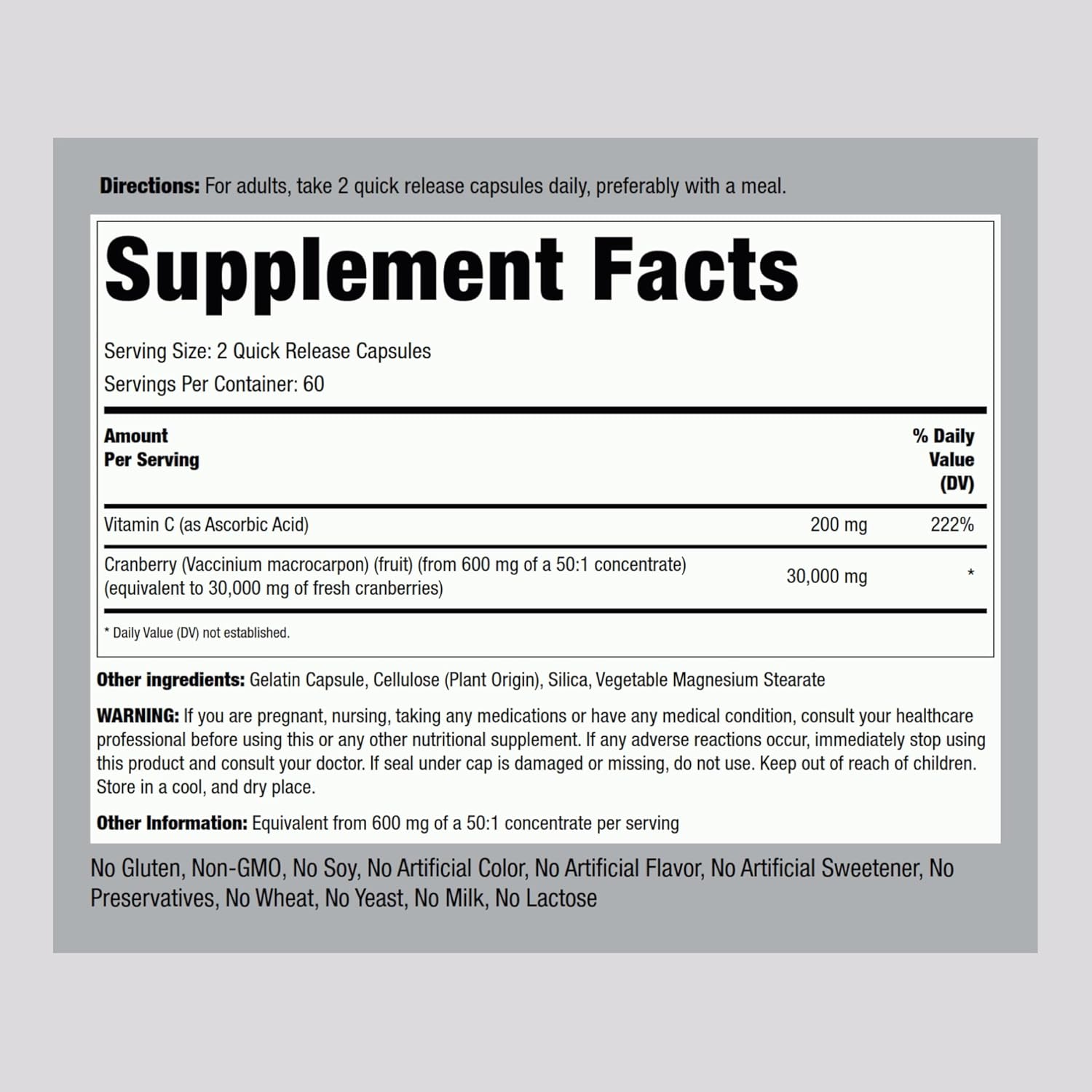 Triple Strength Cranberry Pills | 30,000 mg | 120 Capsules | Women & Men Supplement with Vitamin C | Non-GMO, Gluten Free