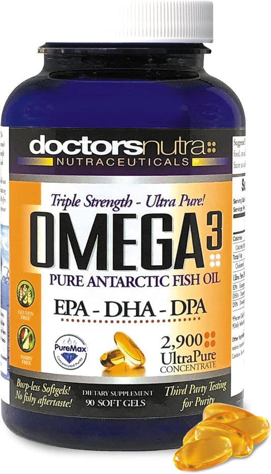 Triple Strength Doctors Nutra Nutraceuticals Omega 3 DPA Fish Oil Softgels - 2,900mg Concentrated EPA-DPA-DHA - 30 Servings