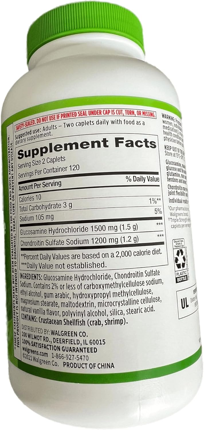 Triple Strength Glucosamine Chondroitin Caplets - 240 Count, 1500mg Glucosamine HCL, 1200mg Chondroitin