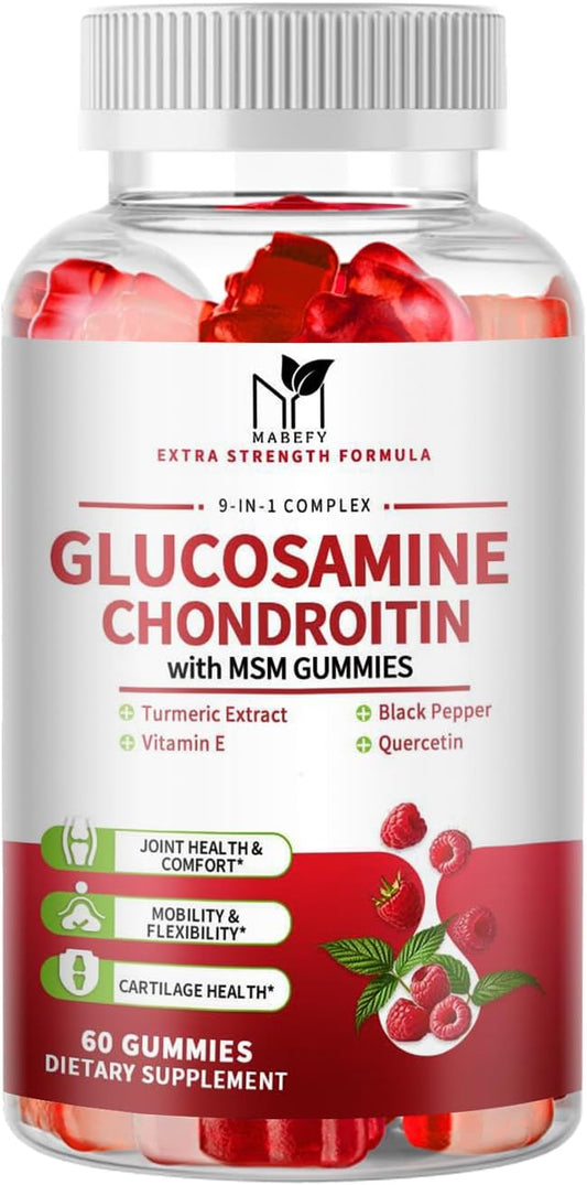 Triple Strength Glucosamine Chondroitin Gummies for Joint Support - 60 Antioxidant Gummies by MABEFY