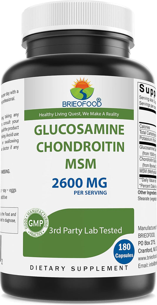Triple Strength Glucosamine Chondroitin MSM Capsules - Supports Joint Health & Flexibility - 180 Count