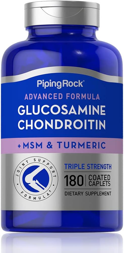 Triple Strength Glucosamine Chondroitin Turmeric MSM Caplets | 180 Count | Advanced Joint Support Supplement | Non-GMO, Gluten Free Formula
