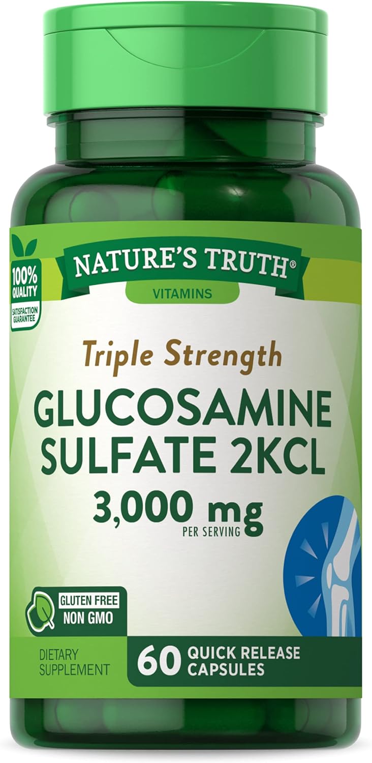 Triple Strength Glucosamine Sulfate Capsules - 3000mg, 60 Count - Non-GMO & Gluten Free Formula by Nature's Truth