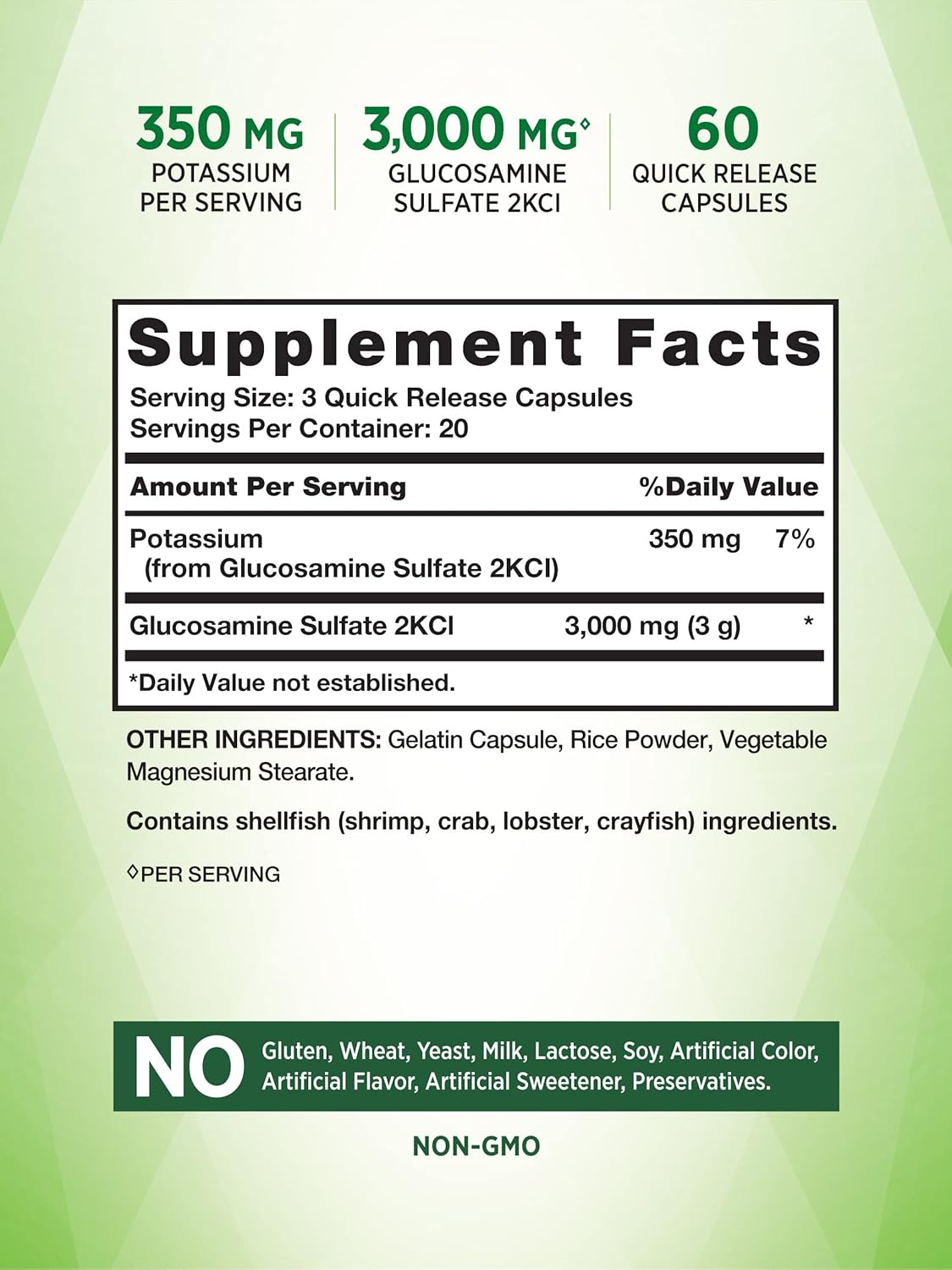 Triple Strength Glucosamine Sulfate Capsules - 3000mg, 60 Count - Non-GMO & Gluten Free Formula by Nature's Truth