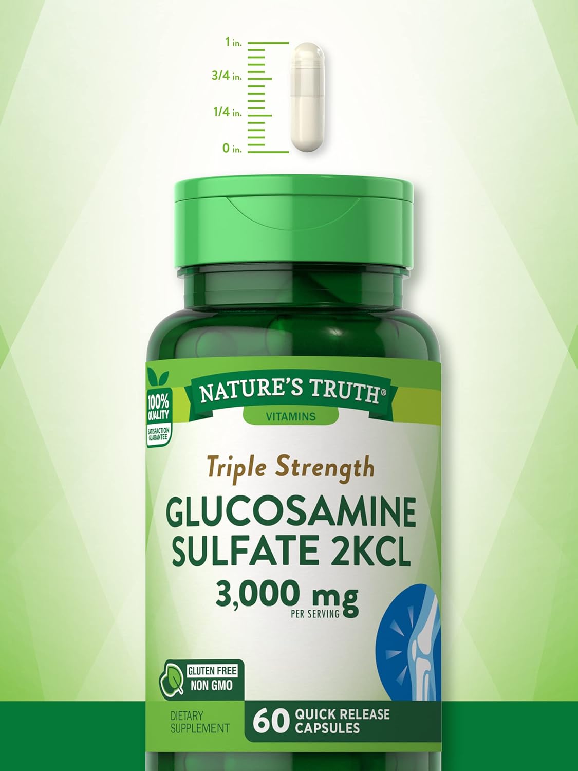 Triple Strength Glucosamine Sulfate Capsules - 3000mg, 60 Count - Non-GMO & Gluten Free Formula by Nature's Truth