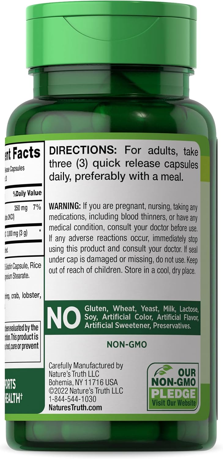 Triple Strength Glucosamine Sulfate Capsules - 3000mg, 60 Count - Non-GMO & Gluten Free Formula by Nature's Truth
