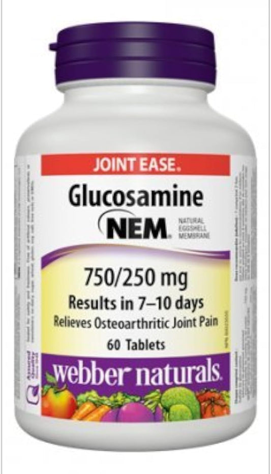 Triple Strength Glucosamine with NEM® Natural Eggshell Membrane, 750/250 mg, 60 Tablets by Webber Naturals