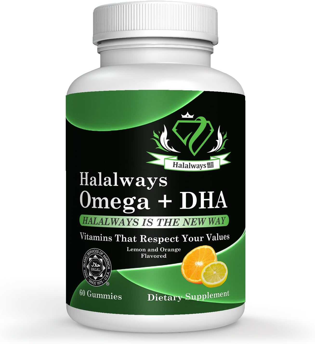 Triple Strength Halalways Omega + DHA Gummies - Halal Certified Fish Oil Vitamins for Heart Health, Orange & Lemon Flavor
