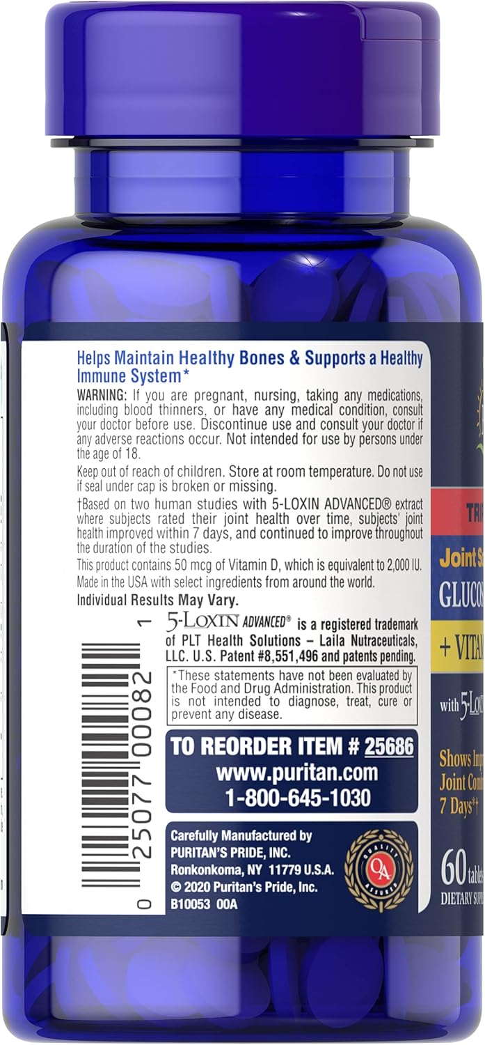 Triple Strength Joint Soother with Glucosamine, Boswellia, and Vitamin D - White by Puritan's Pride
