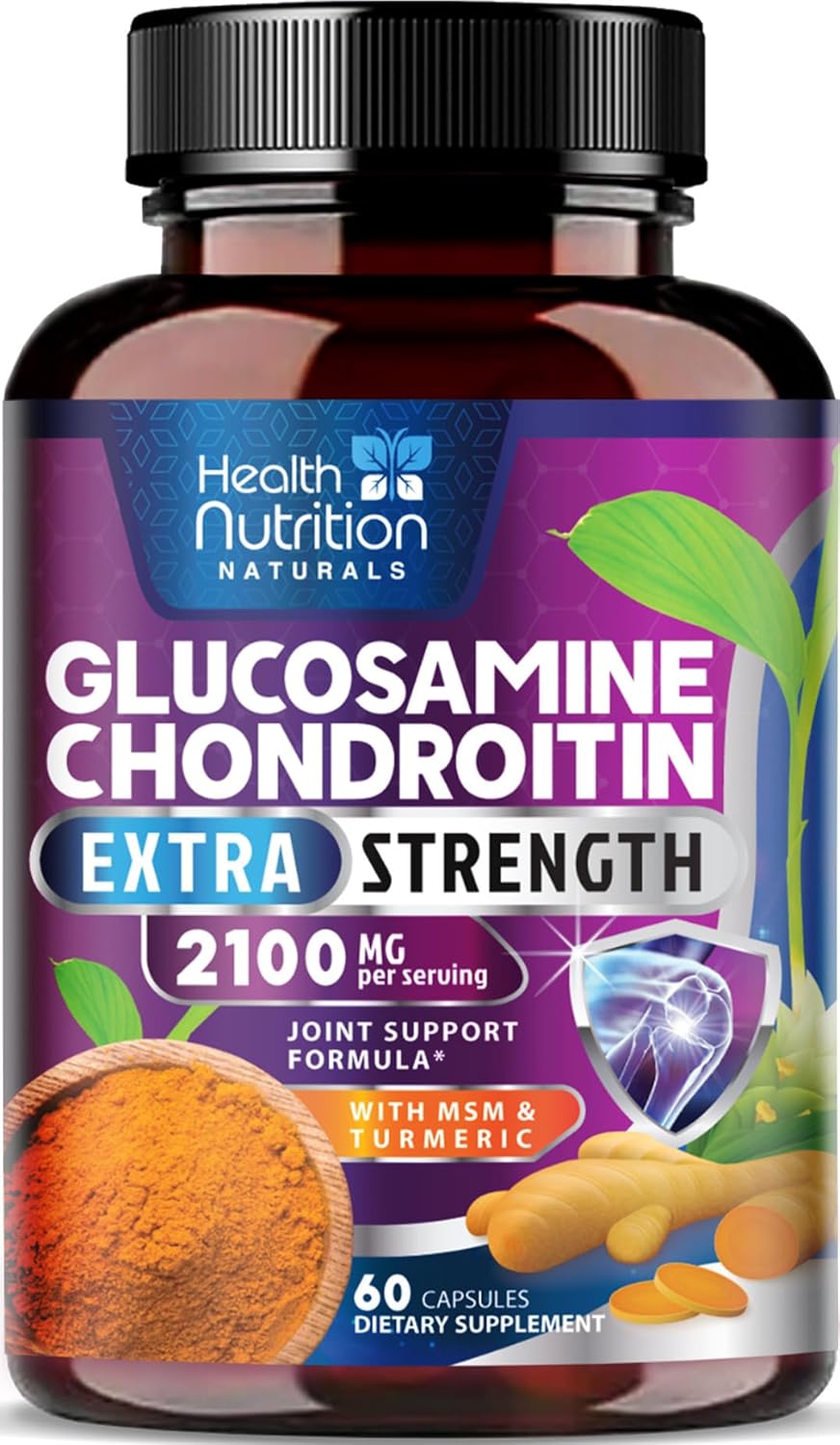 Triple Strength Joint Support Supplement with Glucosamine, Chondroitin, MSM, Turmeric, Boswellia, Quercetin - 60 Capsules for Joints, Bones, Knees & Mobility
