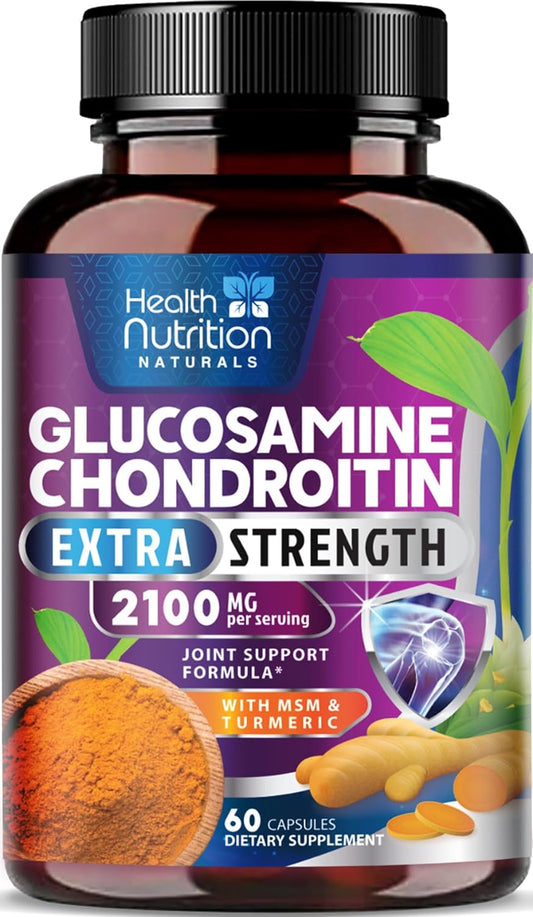 Triple Strength Joint Support Supplement with Glucosamine, Chondroitin, MSM, Turmeric, Boswellia, Quercetin - 60 Capsules for Joints, Bones, Knees & Mobility