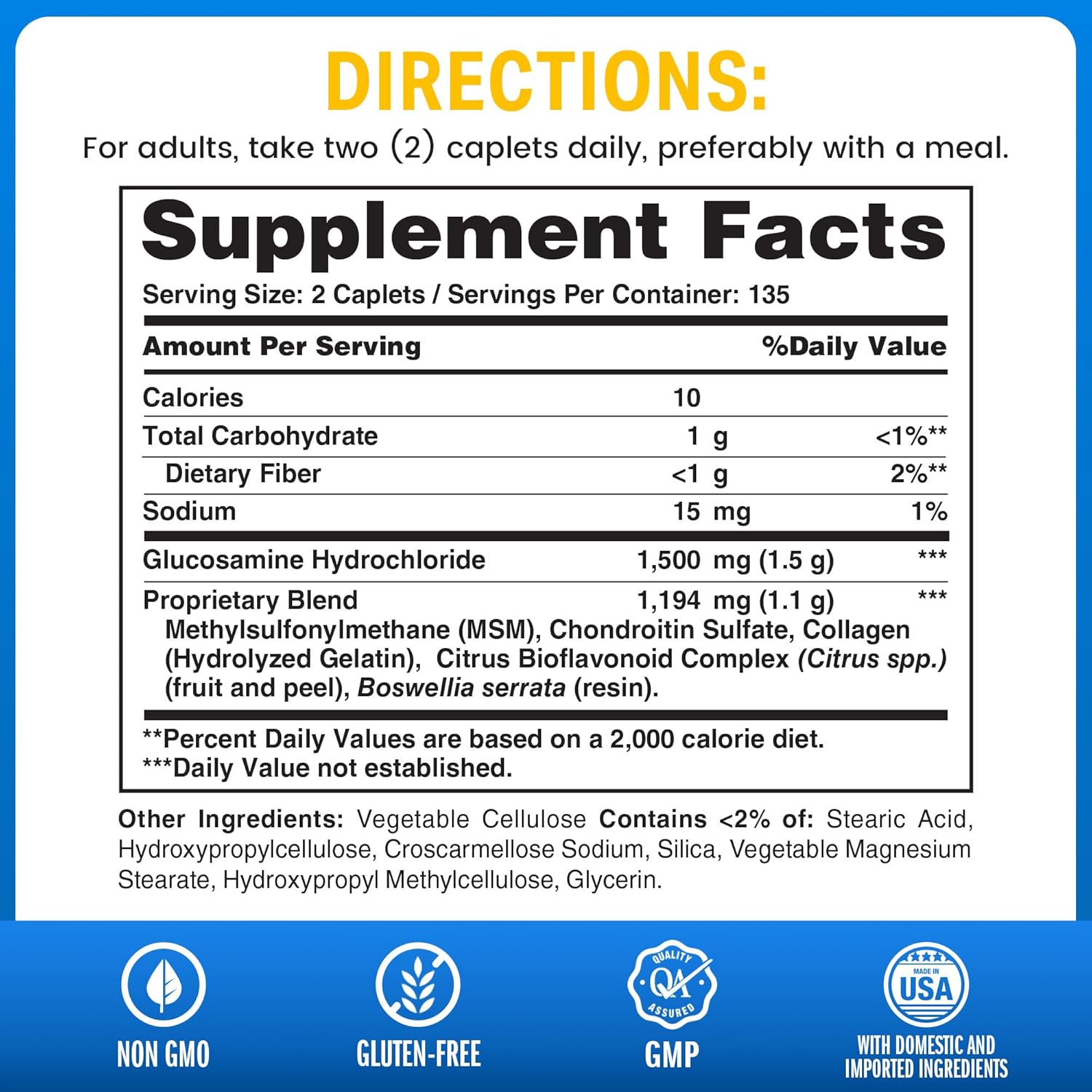 Triple Strength Joint Support Supplement with Glucosamine, Chondroitin, MSM, Collagen, and Boswellia Serrata Extract for Joint Strength, Comfort, and Flexibility - 270 Caplets