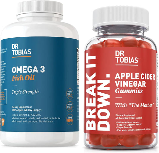 Triple-Strength Omega 3 Fish Oil and Apple Cider Vinegar Gummies for Gut & Overall Health, Non-GMO