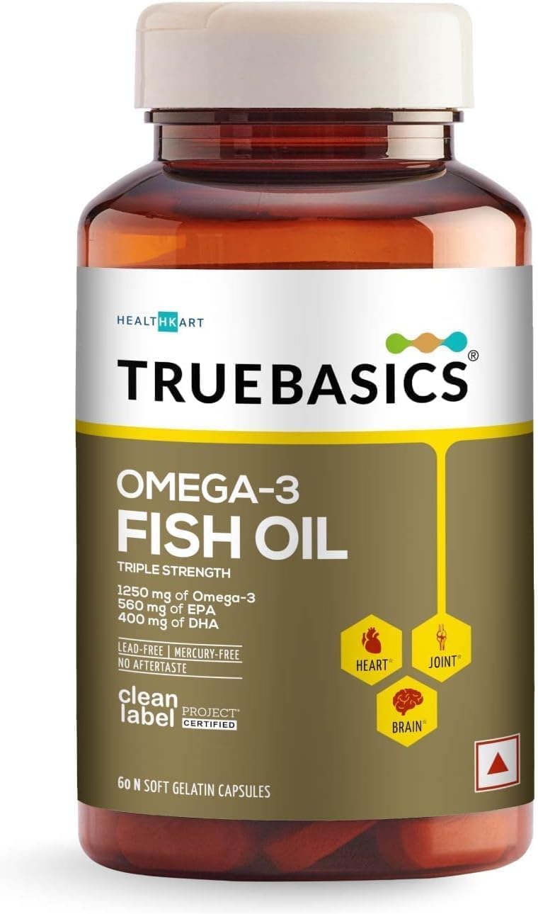 Triple Strength Omega 3 Fish Oil Capsules for Women & Men - 60 Capsules, 1250 mg Omega 3, Muscle Recovery, Heart, Joints & Brain