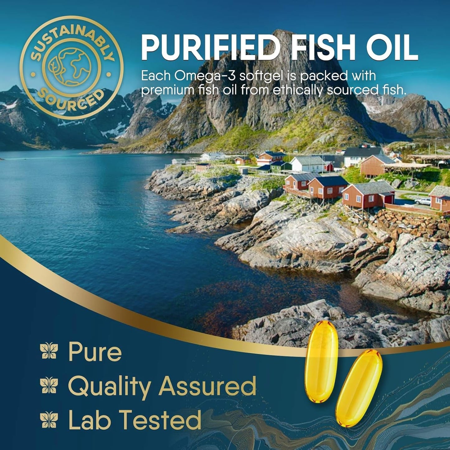 Triple Strength Omega-3 Fish Oil Softgels - 2400mg, Brain & Heart Health Support - EPA & DHA, 60ct