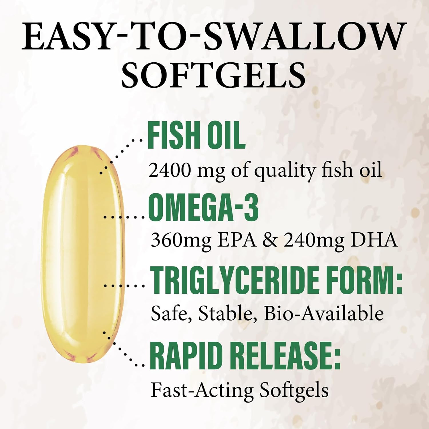 Triple Strength Omega-3 Fish Oil Supplement for Immune, Heart, and Brain Health - 2400 mg, EPA & DHA Fatty Acids - Wild Caught, Non-GMO - 60 Softgels, Lemon Flavor