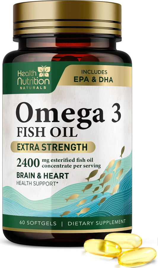 Triple Strength Omega-3 Fish Oil Supplements for Brain, Heart, Joint & Immune Support - 2000mg Softgels with EPA & DHA - Natural Health Nutrition - 60 Count