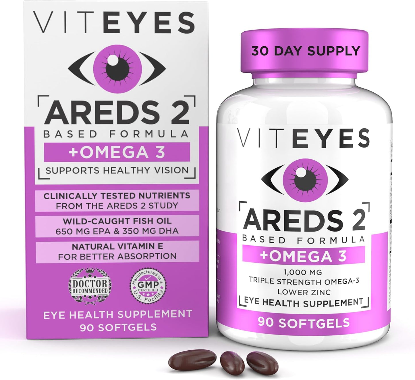 Triple Strength Omega-3 Macular Health Formula Softgels with Viteyes AREDS 2, 90 Softgels