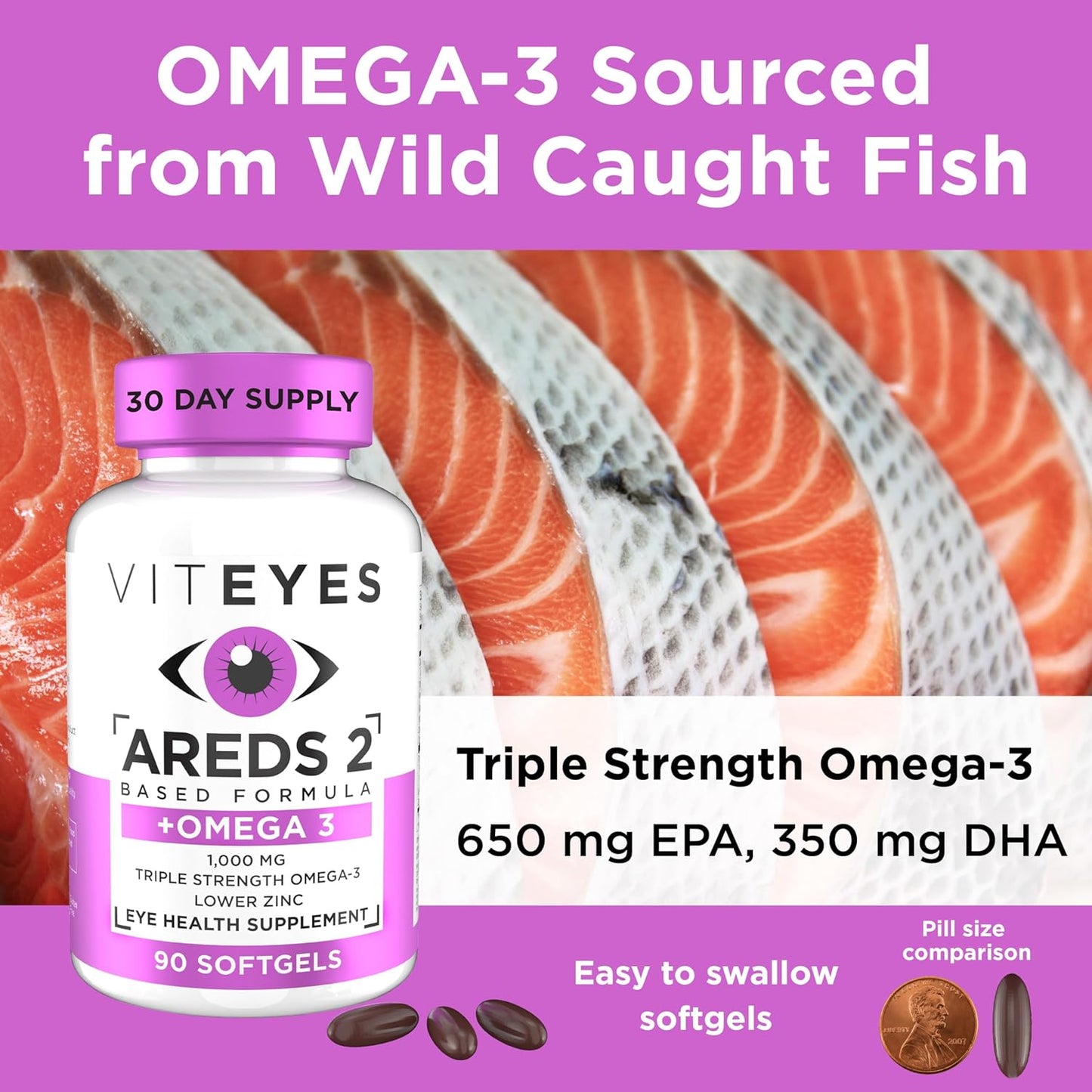 Triple Strength Omega-3 Macular Health Formula Softgels with Viteyes AREDS 2, 90 Softgels