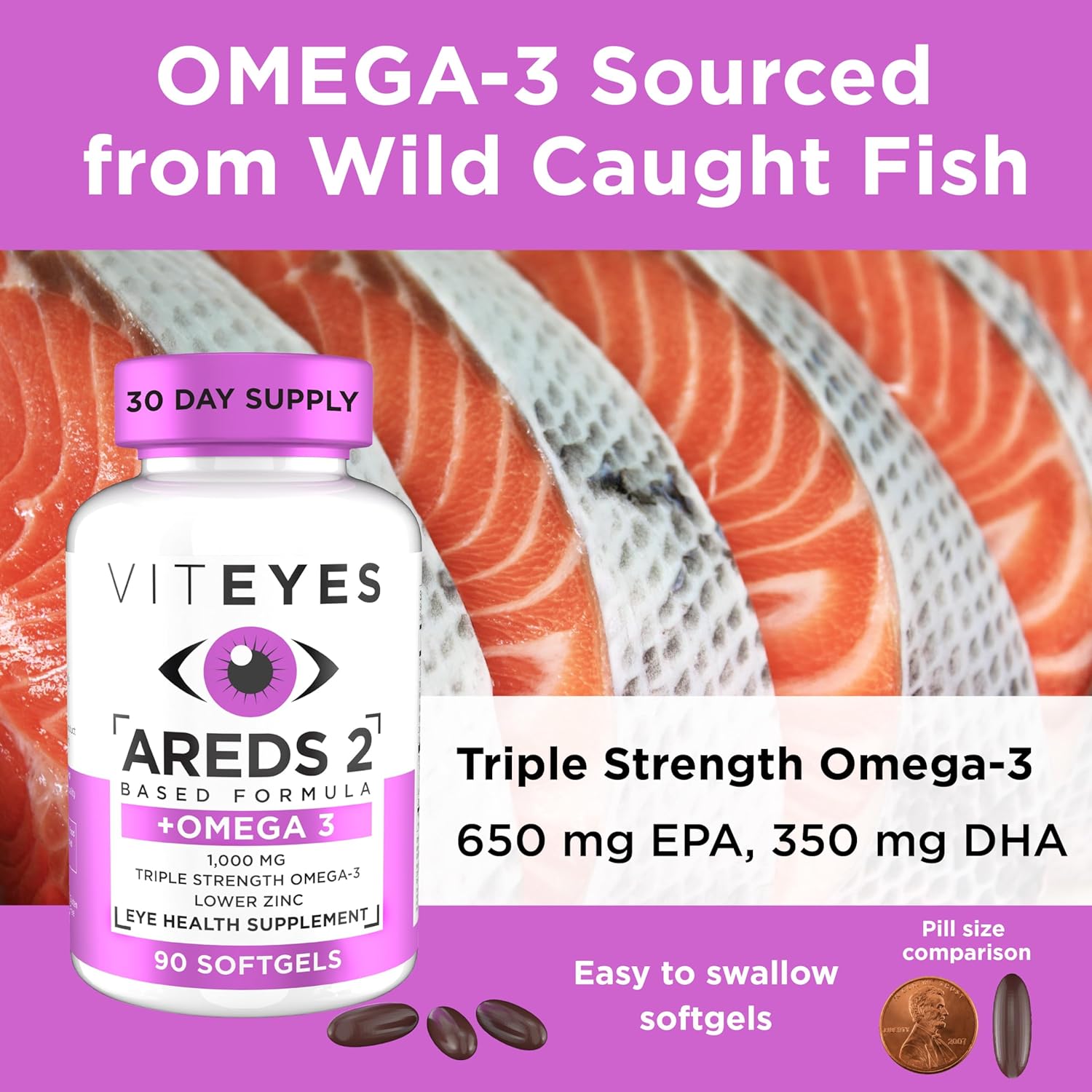 Triple Strength Omega-3 Macular Health Formula Softgels with Viteyes AREDS 2, 90 Softgels