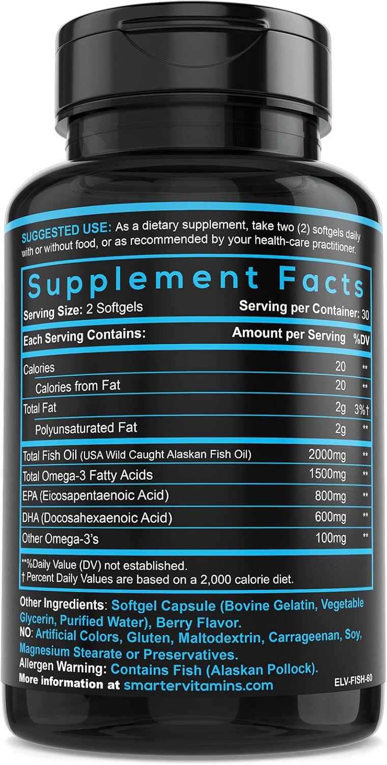 Triple Strength Strawberry Flavor Omega 3 Fish Oil, 2000mg, DHA EPA, AlaskOmega®, Burpless & Tasteless
