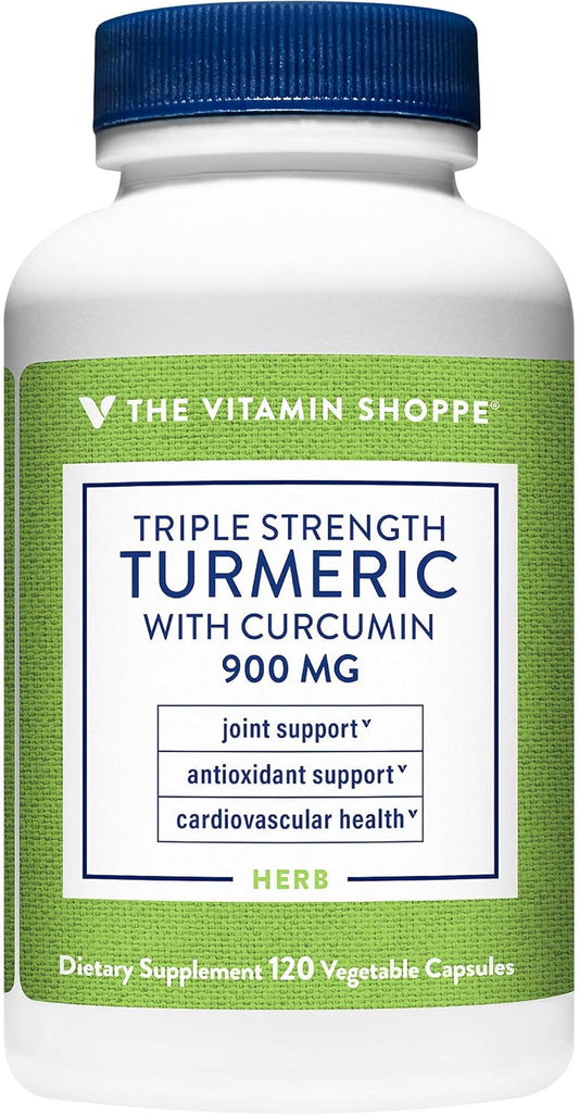 Triple Strength Turmeric with Curcumin 900mg Capsules - Joint Mobility Support, Antioxidant Benefits, Includes 5mg Bioperine - 120 Vegetarian Capsules