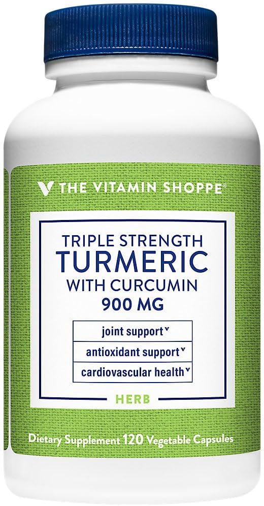Triple Strength Turmeric with Curcumin 900mg Capsules - Joint Mobility Support, Antioxidant Benefits, Includes 5mg Bioperine - 120 Vegetarian Capsules
