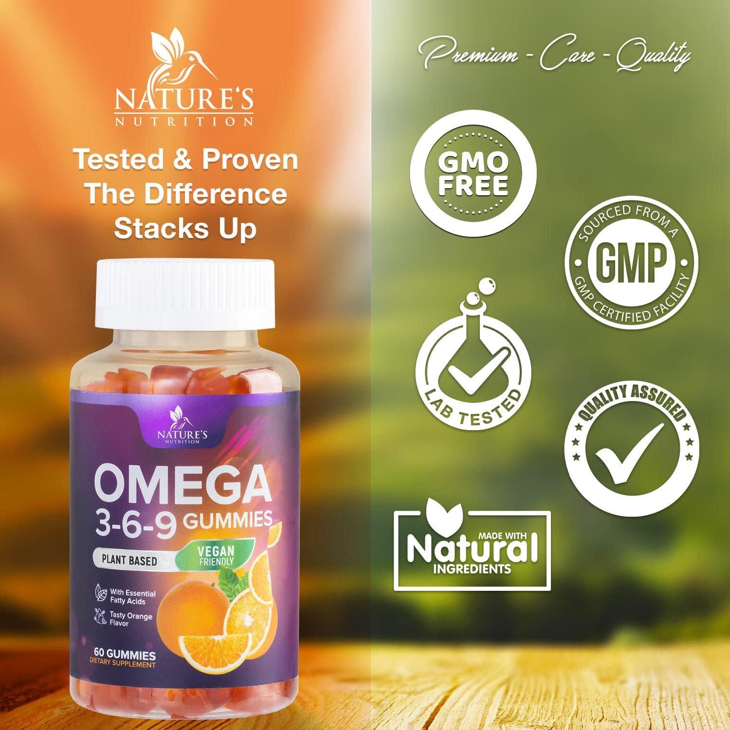 Triple Strength Vegan Omega 3 Gummies for Heart & Brain Support - Non-GMO Essential Oil Supplement - Orange Flavor - 60 Gummies - BoostGo Australia