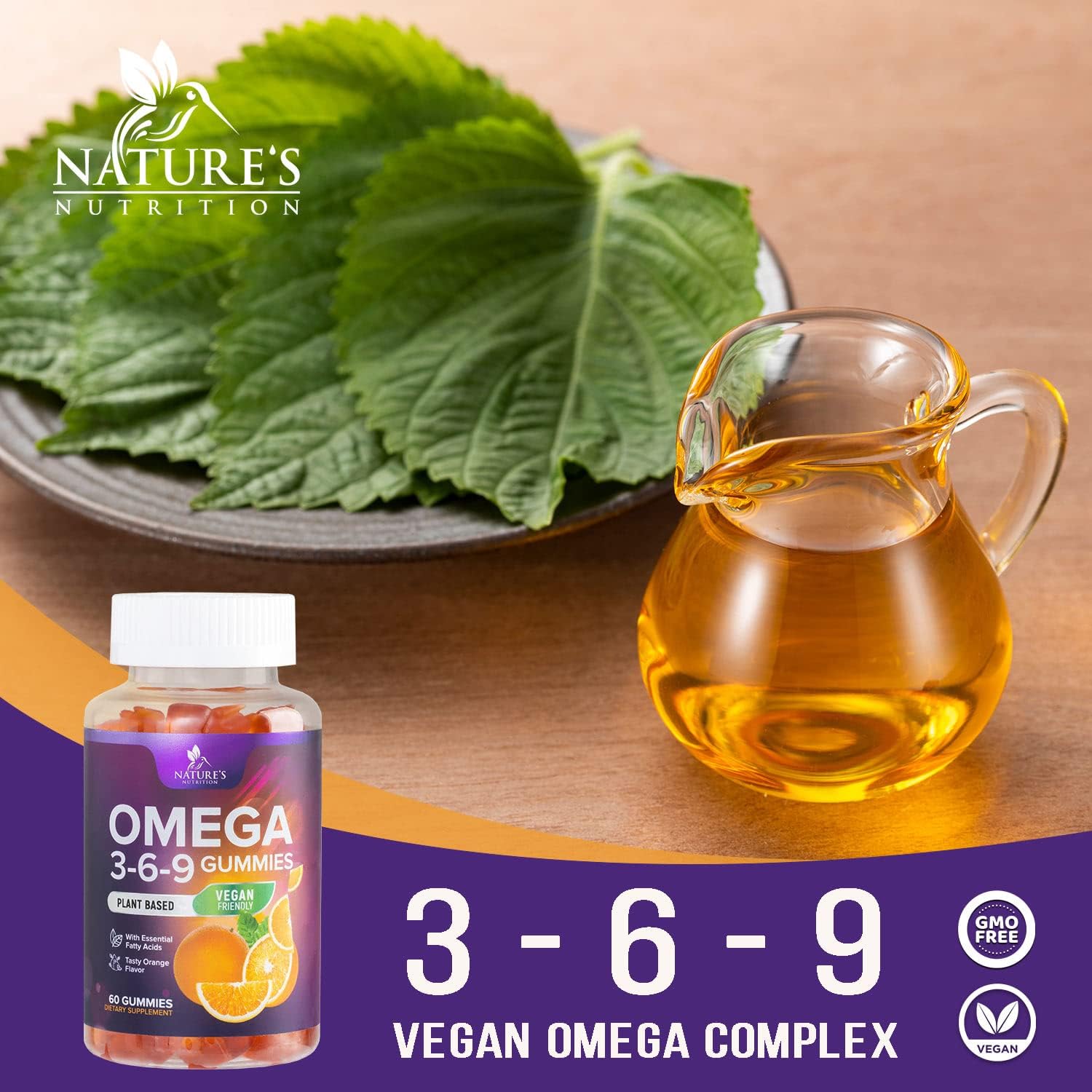 Triple Strength Vegan Omega 3 Gummies for Heart & Brain Support - Non-GMO Essential Oil Supplement - Orange Flavor - 60 Gummies - BoostGo Australia