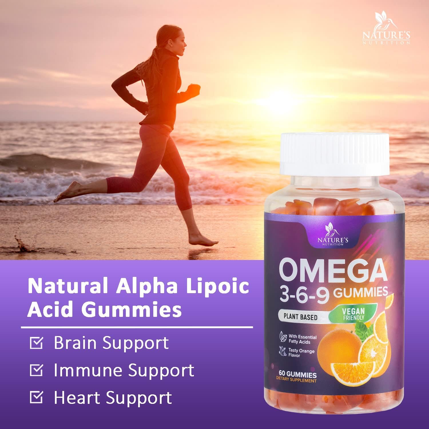 Triple Strength Vegan Omega 3 Gummies for Heart & Brain Support - Non-GMO Essential Oil Supplement - Orange Flavor - 60 Gummies - BoostGo Australia