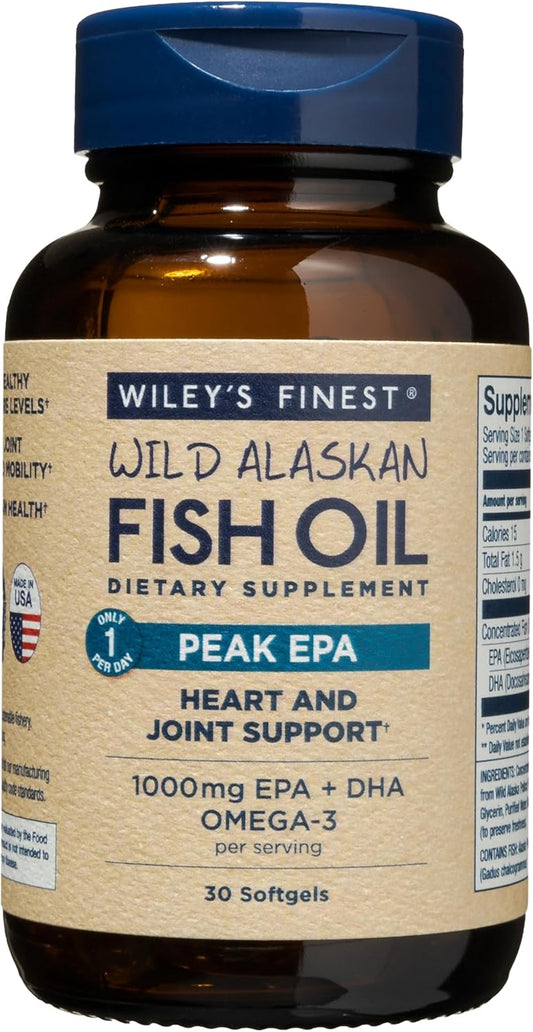 Triple Strength Wild Alaskan Fish Oil Softgels - 1000mg Omega-3s, SQF-Certified - 30 Servings
