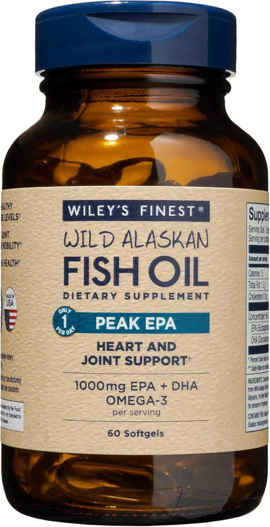 Triple Strength Wild Alaskan Fish Oil with 1000mg Omega-3s - SQF-Certified - 60 Softgels