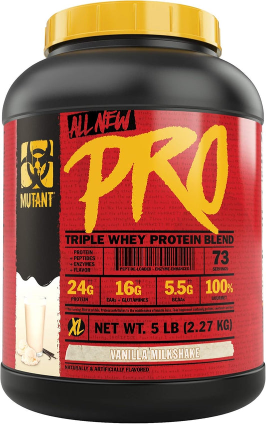Triple Whey Protein Powder Supplement - Mutant Pro - Time-Released for Maximum Amino Acid Absorption - Gourmet Vanilla Milkshake Flavor - 5 lbs