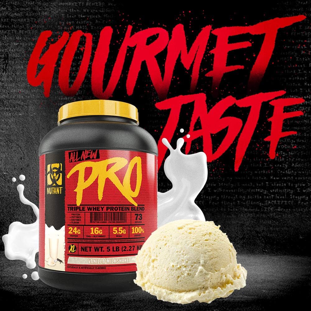 Triple Whey Protein Powder Supplement - Mutant Pro - Time-Released for Maximum Amino Acid Absorption - Gourmet Vanilla Milkshake Flavor - 5 lbs