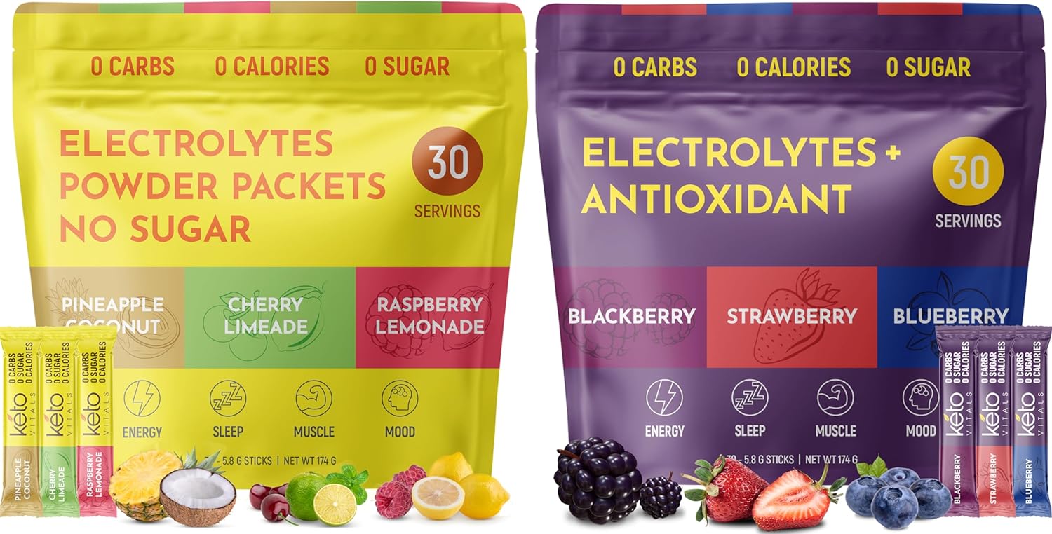 Tropical & Berry Assorted Keto Electrolyte Powder Bundle - Sugar-Free & Zero Calorie Drink Mix Packets - 60 Servings