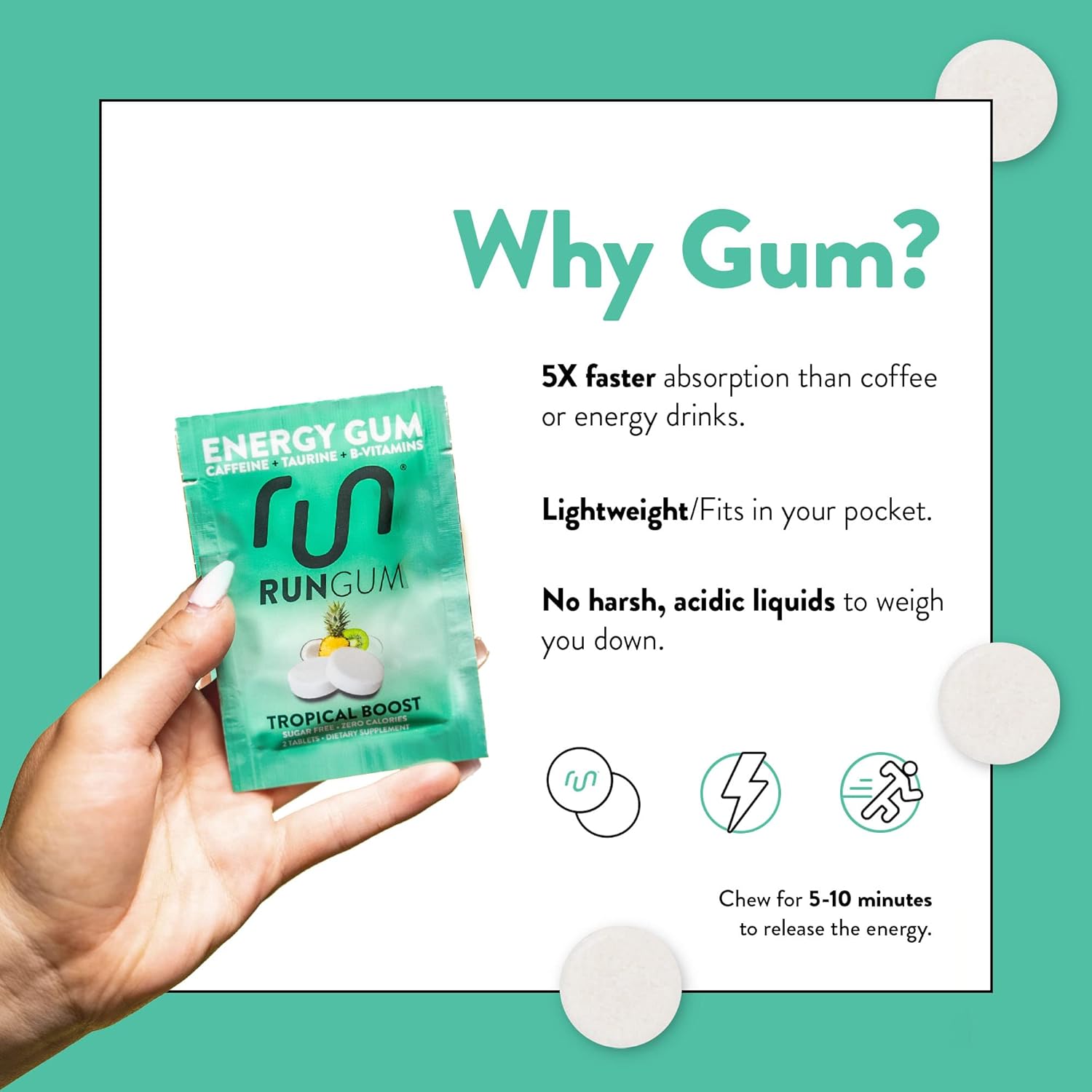 Tropical Boost Energy Chewing Gum - 50mg Caffeine, Taurine, B-Vitamins - 24 Pieces x 12 Pack - Sugar Free, Zero Calorie, Gluten Free - BoostGo Australia