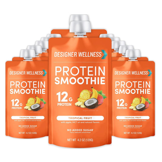 Tropical Designer Protein Smoothie, 12g Protein, Low Carb, Gluten-Free, Non-GMO, No Added Sugar, Real Fruit, 12 Pack