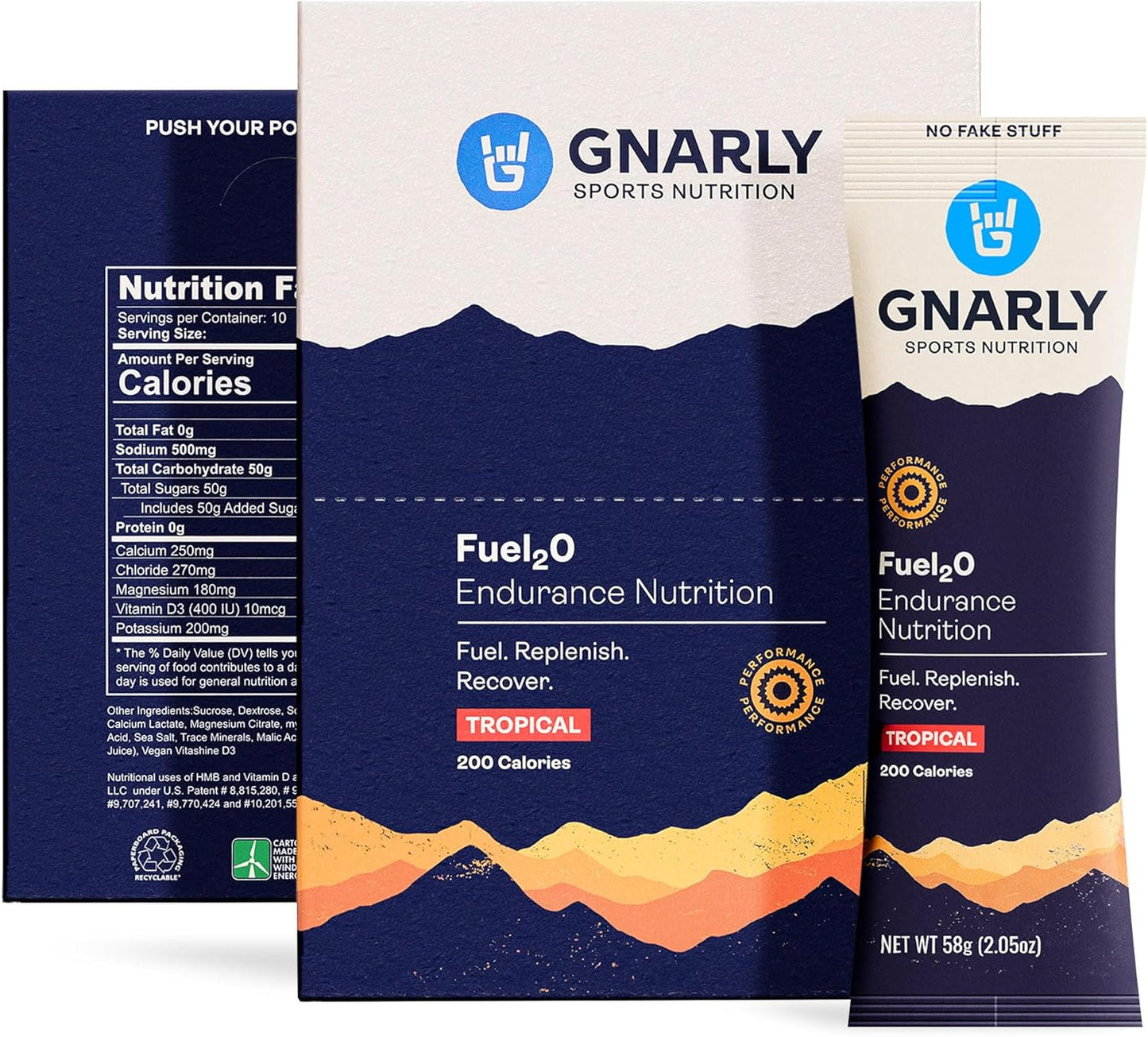 Tropical Electrolyte Powder Packs for Endurance Nutrition and Recovery - Gnarly Nutrition Fuel2O 10-Pack