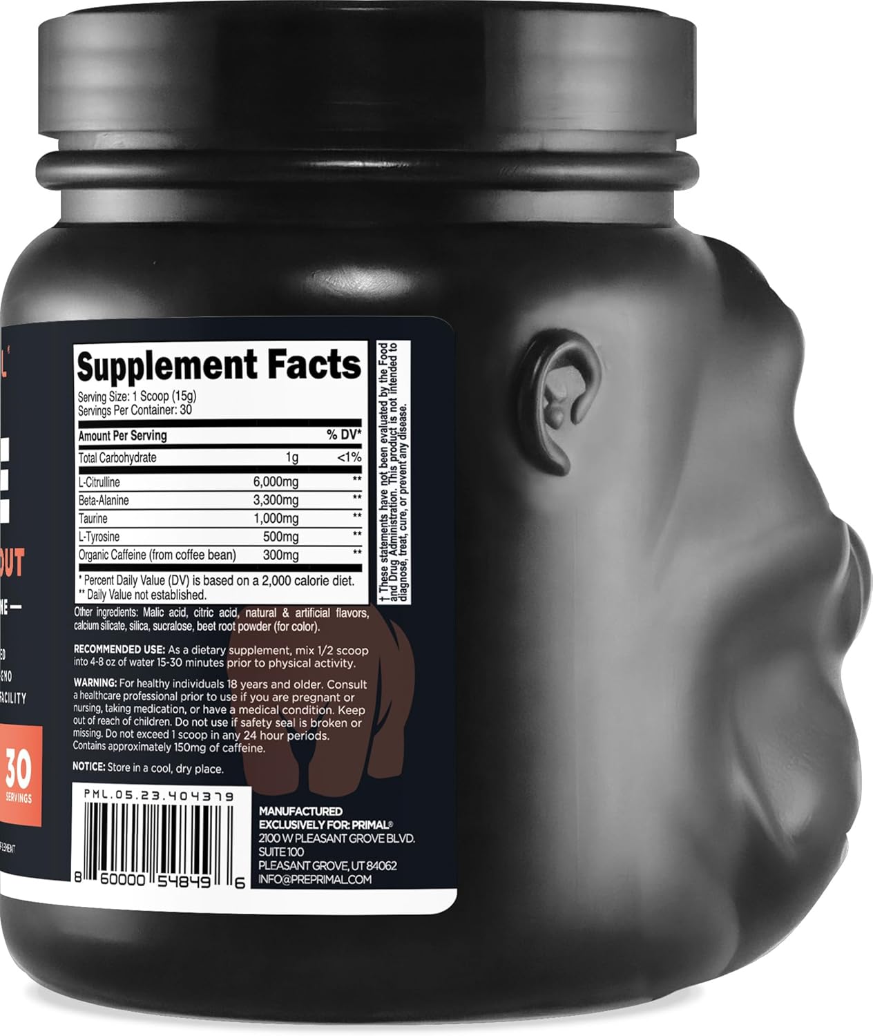 Tropical Flavored Primal Pre-Workout Primate Punch - 30 Servings, Gluten Free & Non-GMO